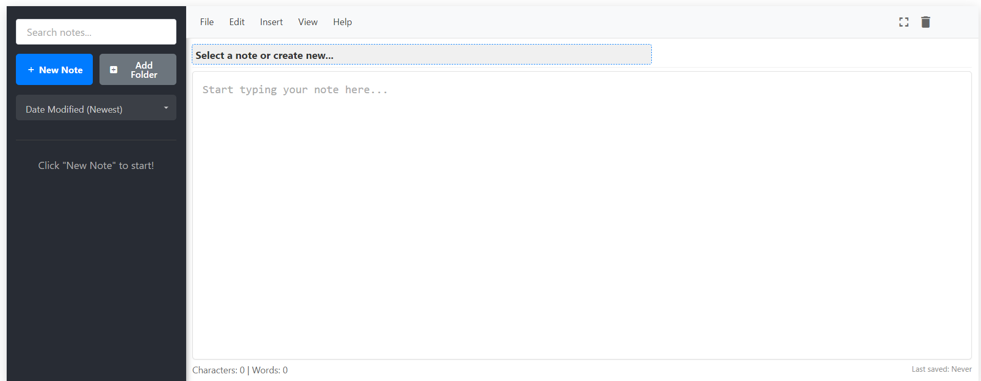 Notefo Screenshot - Clean Text Editor Interface